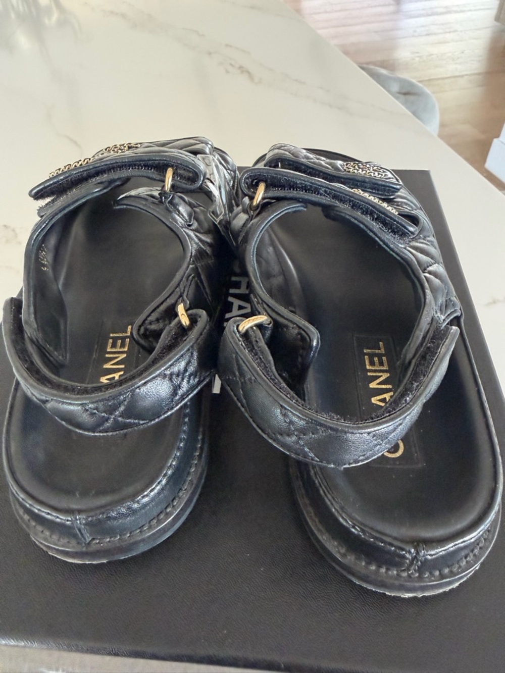CHANEL Black Quilted Leather CC Logo Dad Sandals with Box - Picture 5 of 9